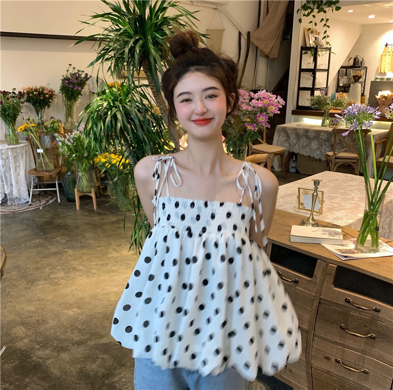 Polka dot suspender shirt summer Korean version 2021 new cute age ...